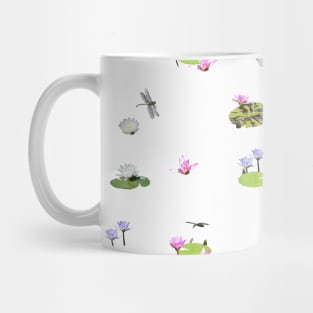 Lotus Flowers and Dragonflies Summer Pattern Mug